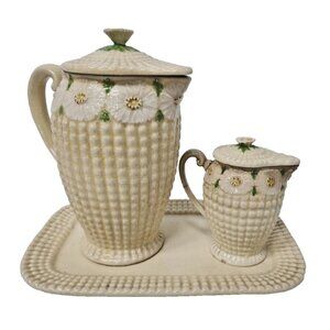 Antique Vintage 1920s Maruhon Ware Japan Ceramic Hobnail Floral Pitcher Tray Set